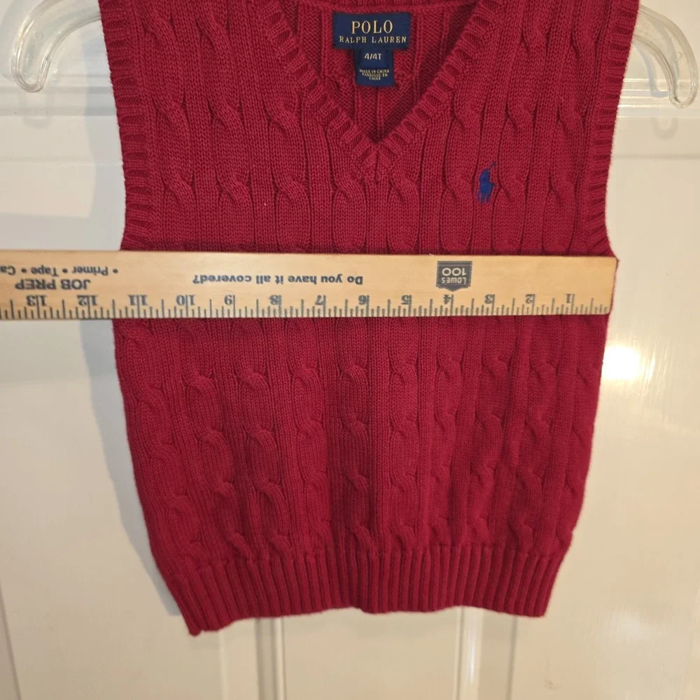 POLO By Ralph Lauren Size 4 Toddler Boys Red Sweater Vest Cotton & Blue Pony